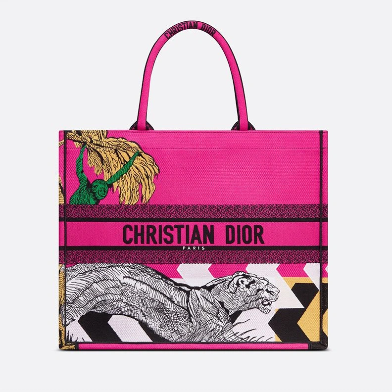 Dior Book Tote D-Jungle Pop Motif Canvas Rose GoodFit 8410