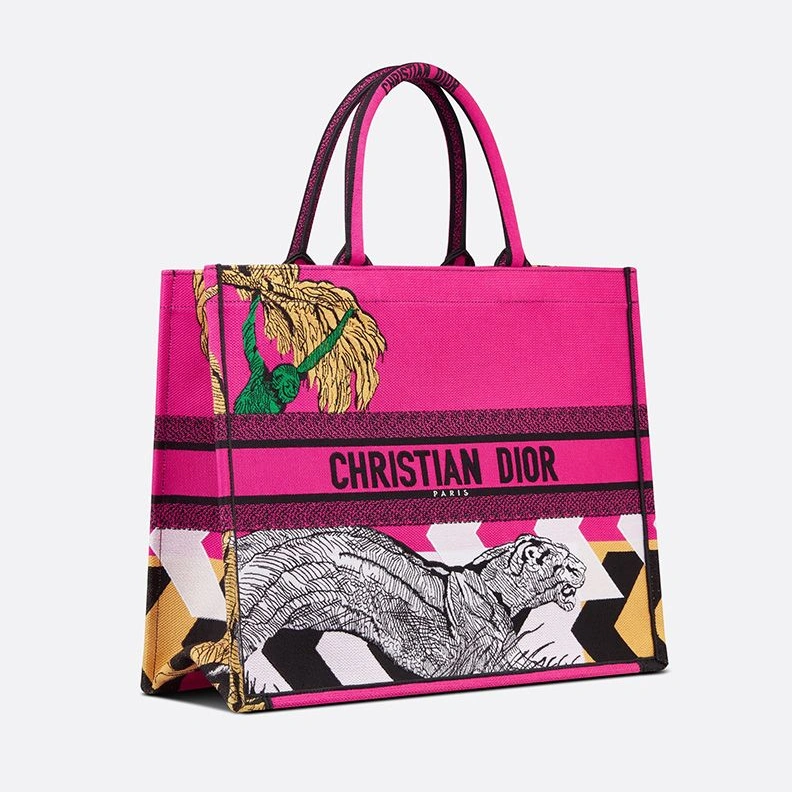 Dior Book Tote D-Jungle Pop Motif Canvas Rose GoodFit 8410