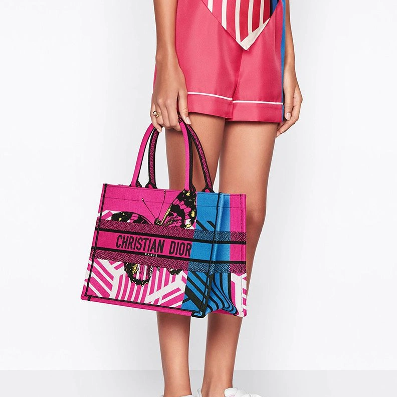 Dior Book Tote D-Jungle Pop Motif Canvas Rose Blue GoodFit 1180