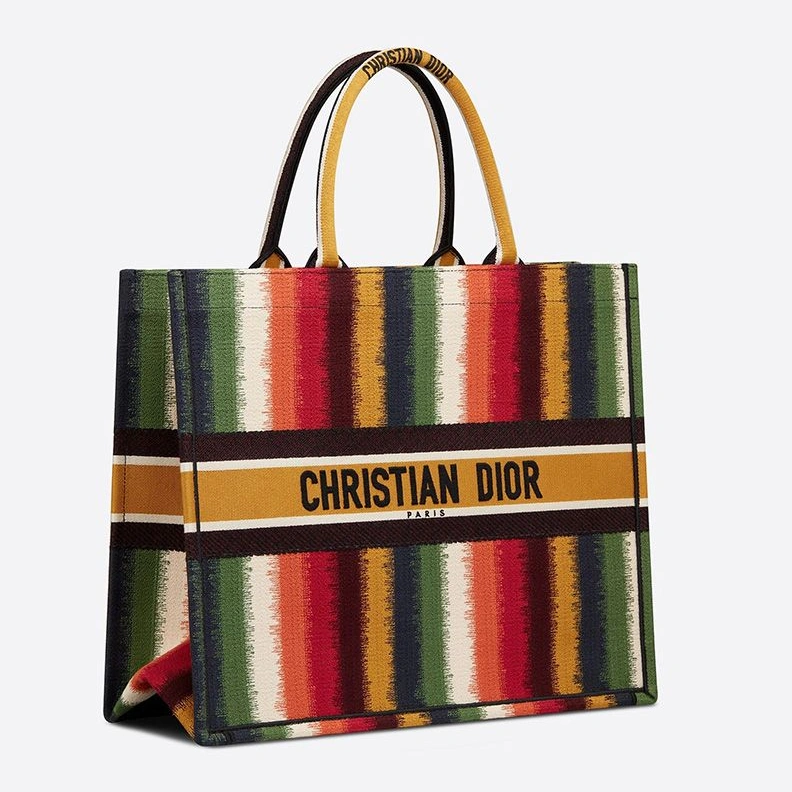 Dior Book Tote D-Stripes Motif Canvas Multicolor Fashionable 3593