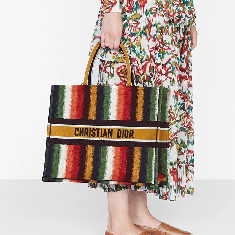 Dior Book Tote D-Stripes Motif Canvas Multicolor Fashionable 3593
