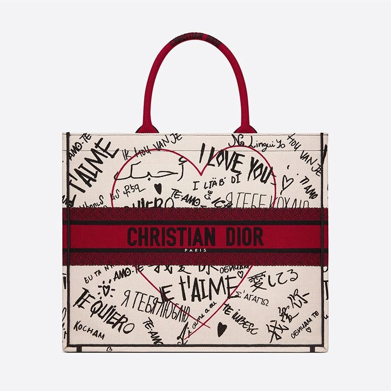 Dior Book Tote Dioramour Graffiti Motif Canvas White TopPick 6141