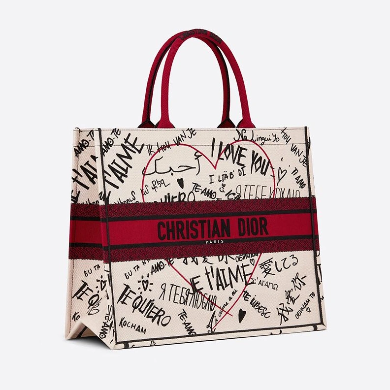 Dior Book Tote Dioramour Graffiti Motif Canvas White TopPick 6141