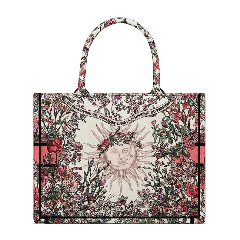 Dior Book Tote In 4 Saisons Printemps Soleil Motif Canvas White Pink Trendy 3072