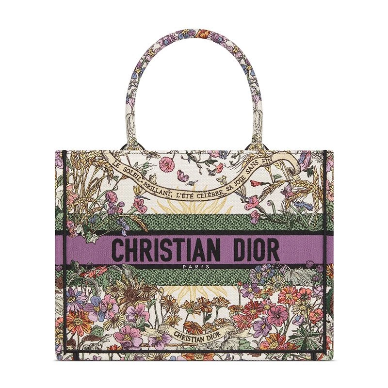 Dior Book Tote In 4 Saisons Printemps Soleil Motif Canvas White Purple Affordable 4376