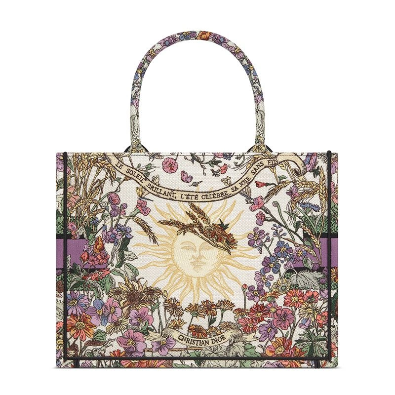 Dior Book Tote In 4 Saisons Printemps Soleil Motif Canvas White Purple Affordable 4376