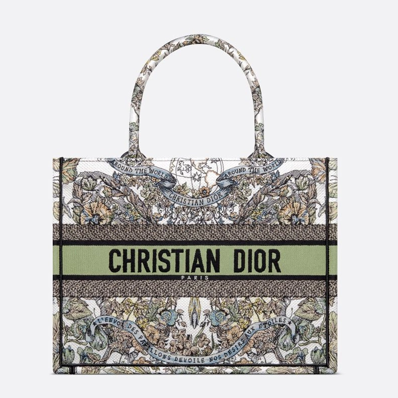 Dior Book Tote In Butterfly Around The World Motif Canvas White Green WellDesigned 8976