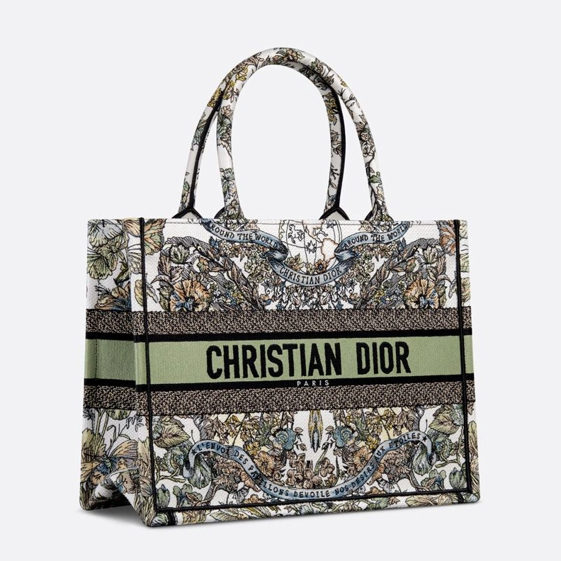 Dior Book Tote In Butterfly Around The World Motif Canvas White Green WellDesigned 8976