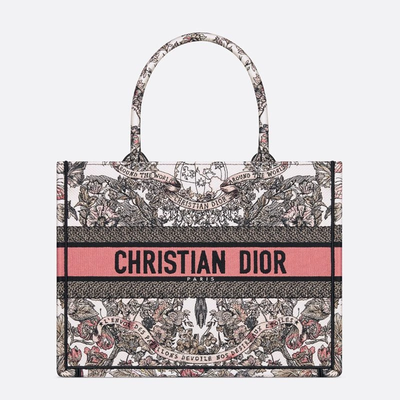 Dior Book Tote In Butterfly Around The World Motif Canvas White Pink AllSeason 8844