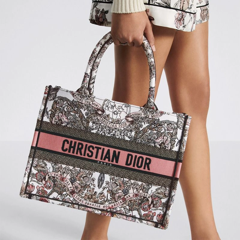 Dior Book Tote In Butterfly Around The World Motif Canvas White Pink AllSeason 8844