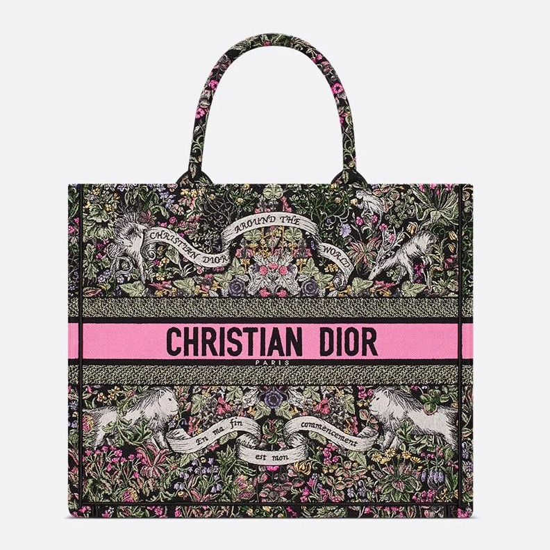 Dior Book Tote In Flowers Around the World Motif Canvas Black WellDesigned 8471