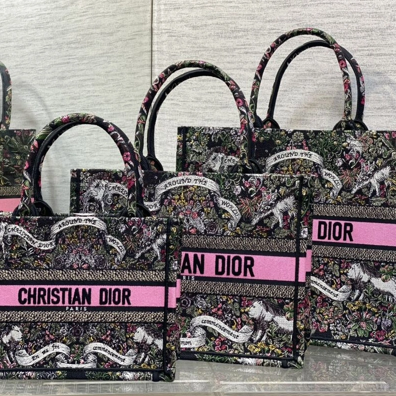Dior Book Tote In Flowers Around the World Motif Canvas Black WellDesigned 8471