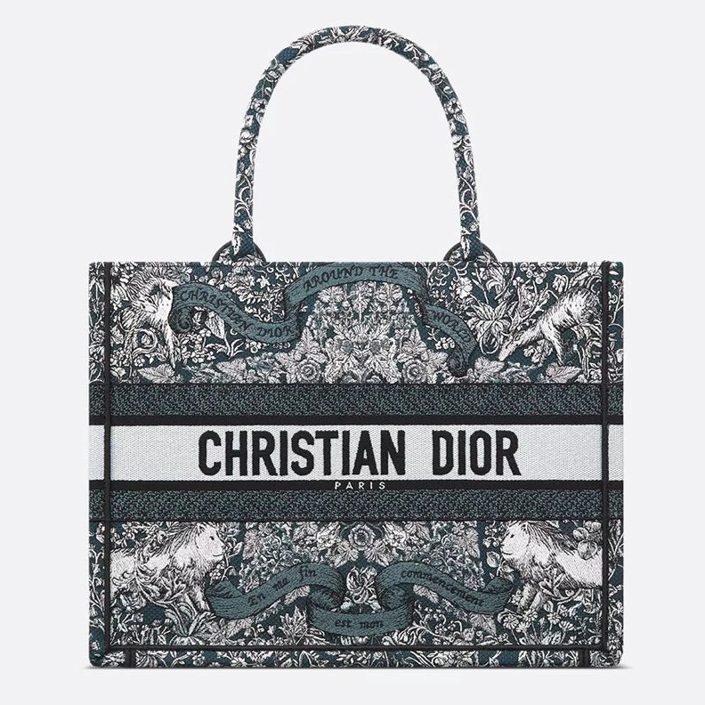 Dior Book Tote In Flowers Around the World Motif Canvas Blue Trendy 9272