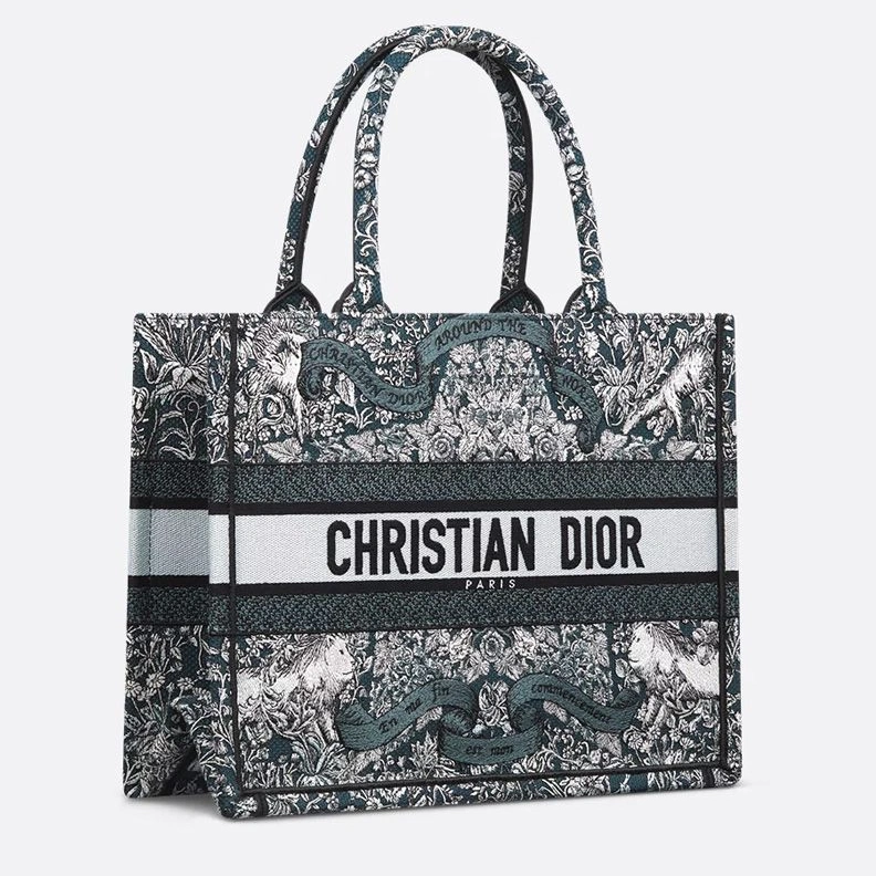 Dior Book Tote In Flowers Around the World Motif Canvas Blue Trendy 9272