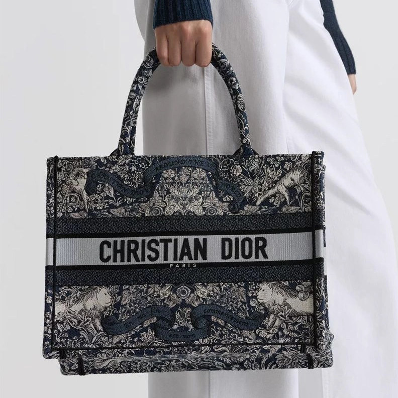 Dior Book Tote In Flowers Around the World Motif Canvas Blue Trendy 9272