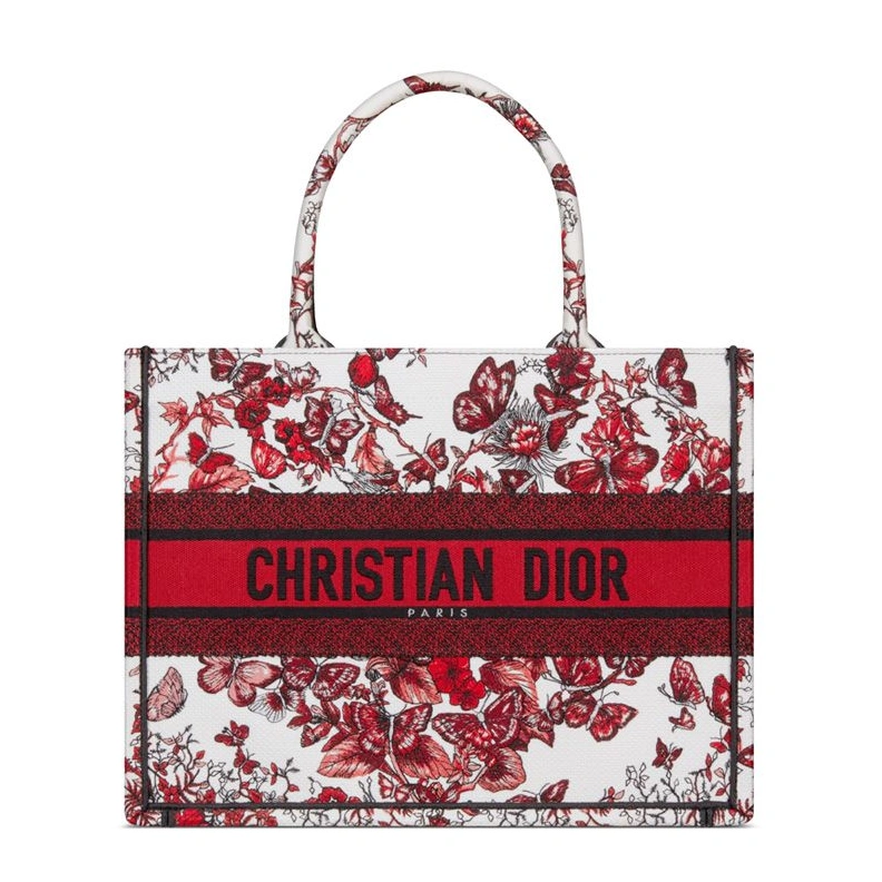Dior Book Tote In Le Coeur des Papillons Motif Canvas White Red BestValue 6295