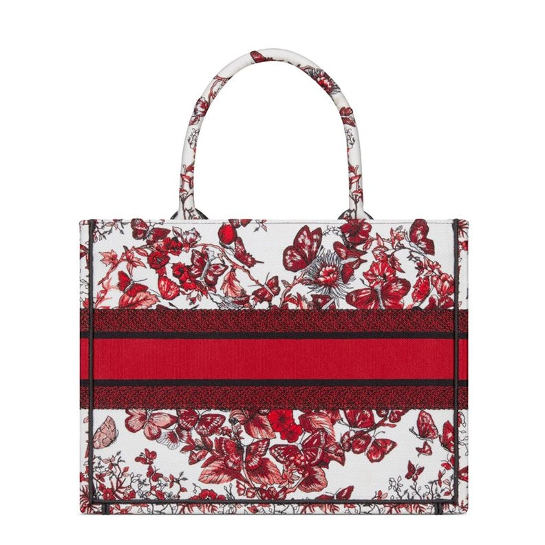 Dior Book Tote In Le Coeur des Papillons Motif Canvas White Red BestValue 6295