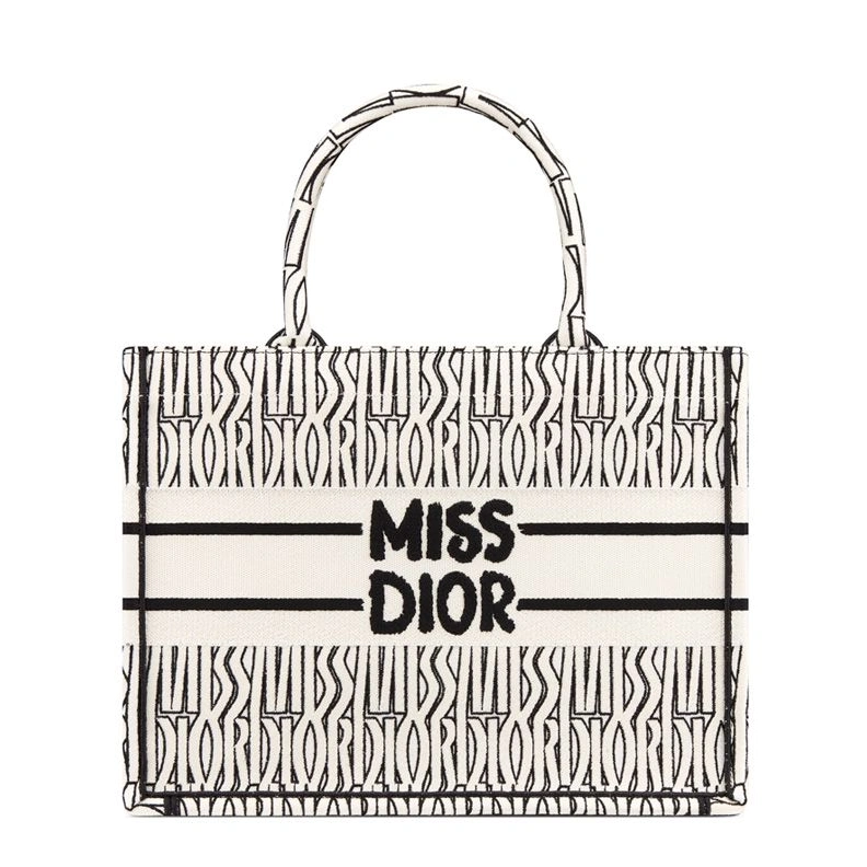 Dior Book Tote In Miss Dior Allover Motif Canvas White Comfortable 3586