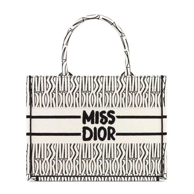 Dior Book Tote In Miss Dior Allover Motif Canvas White Comfortable 3586