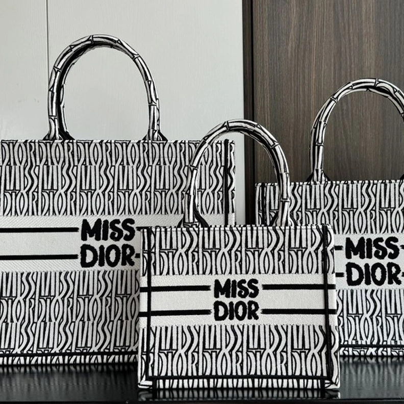 Dior Book Tote In Miss Dior Allover Motif Canvas White Comfortable 3586