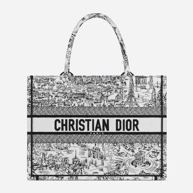 Dior Book Tote In Paris Allover Motif Canvas White StreetReady 3972
