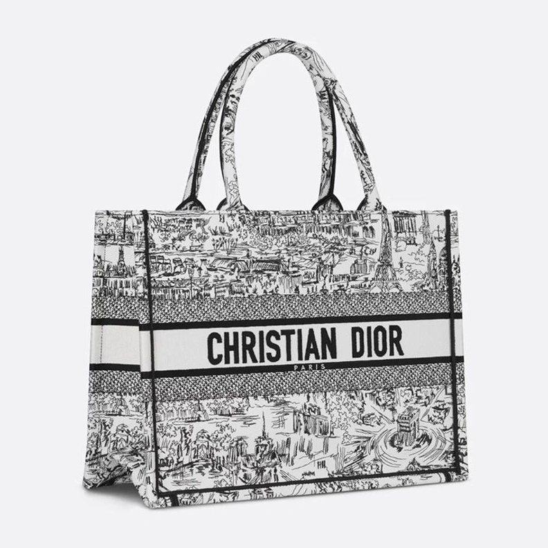 Dior Book Tote In Paris Allover Motif Canvas White StreetReady 3972