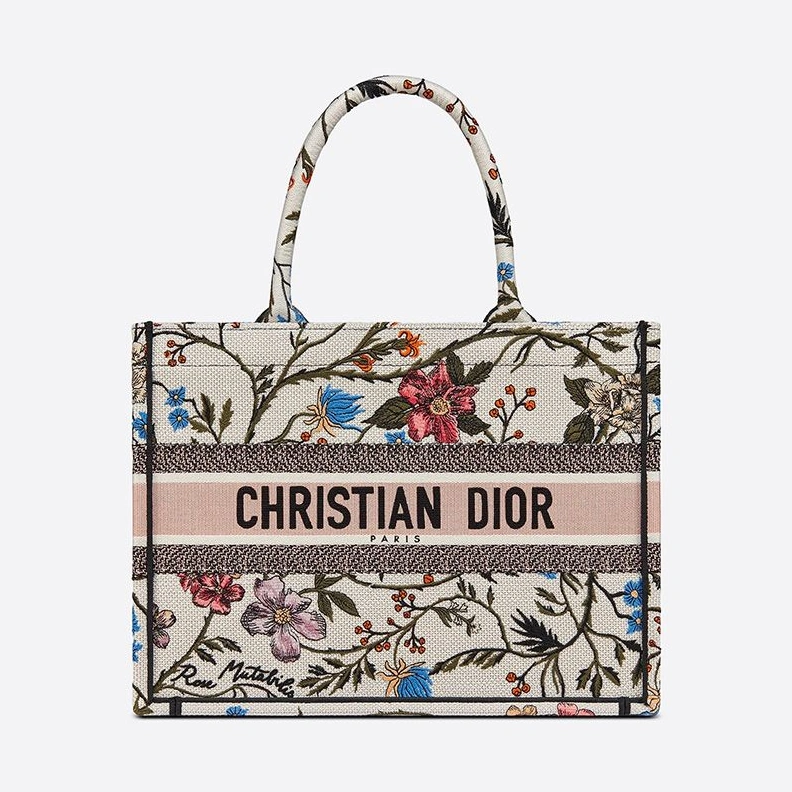 Dior Book Tote In Rosa Mutabilis Motif Canvas White HighQuality 9447