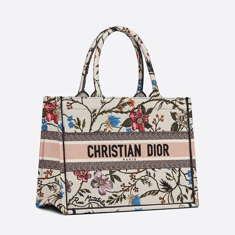 Dior Book Tote In Rosa Mutabilis Motif Canvas White HighQuality 9447