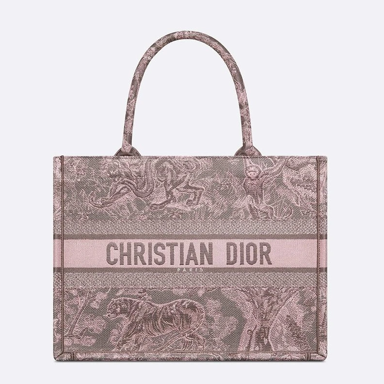 Dior Book Tote In Toile De Jouy Motif Canvas Grey Pink DailyWear 8036