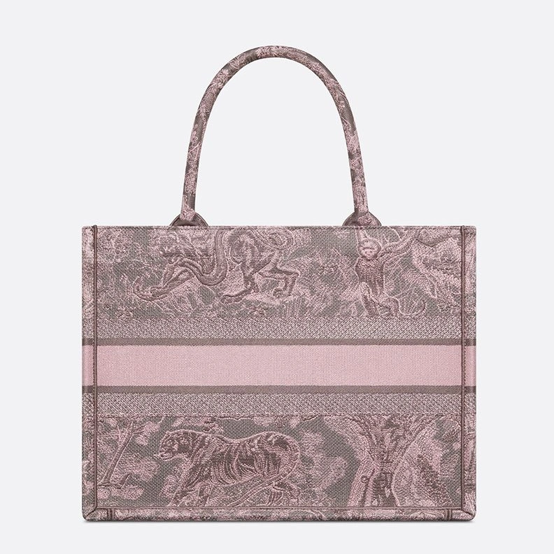 Dior Book Tote In Toile De Jouy Motif Canvas Grey Pink DailyWear 8036