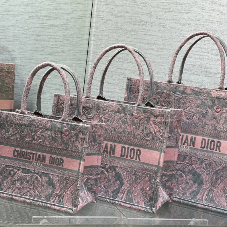 Dior Book Tote In Toile De Jouy Motif Canvas Grey Pink DailyWear 8036