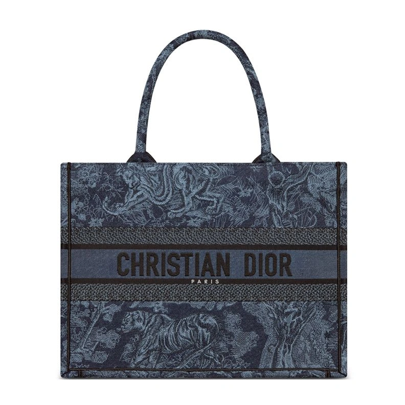 Dior Book Tote In Toile De Jouy Motif Denim Navy Blue AllSeason 9271