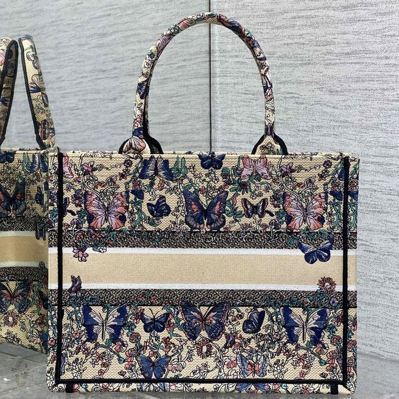 Dior Book Tote In Toile De Jouy Papillon Motif Canvas Beige Popular 3607
