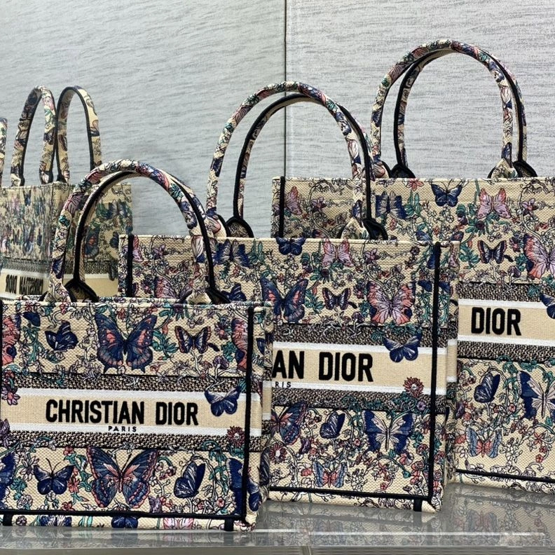 Dior Book Tote In Toile De Jouy Papillon Motif Canvas Beige Popular 3607
