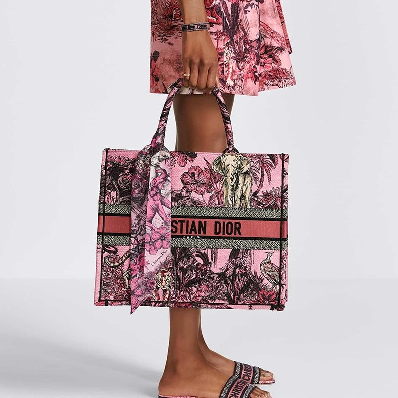 Dior Book Tote In Toile De Jouy Voyage Motif Canvas Pink NewStyle 8256
