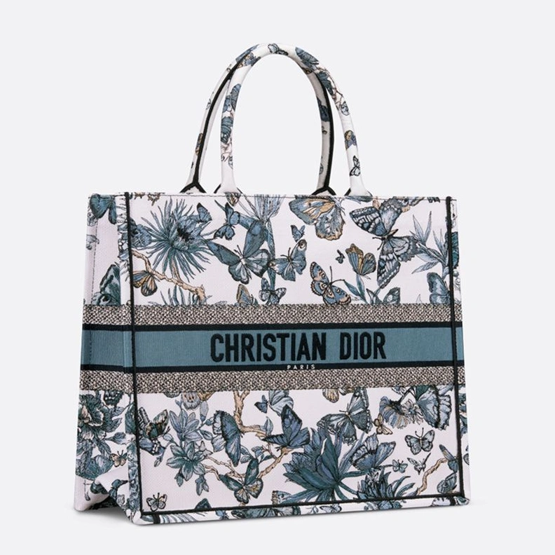 Dior Book Tote In Toile de Jouy Mexico Motif Canvas White Blue Fashionable 5367