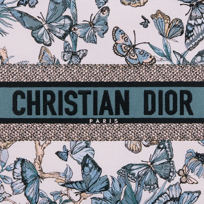 Dior Book Tote In Toile de Jouy Mexico Motif Canvas White Blue Fashionable 5367