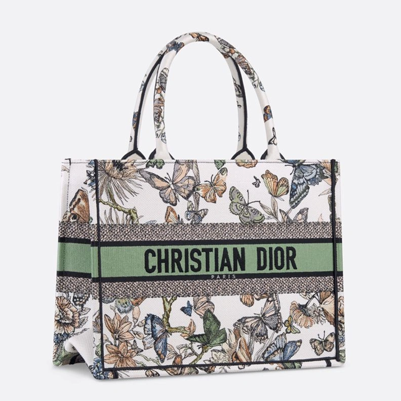 Dior Book Tote In Toile de Jouy Mexico Motif Canvas White Green GoodFit 5473