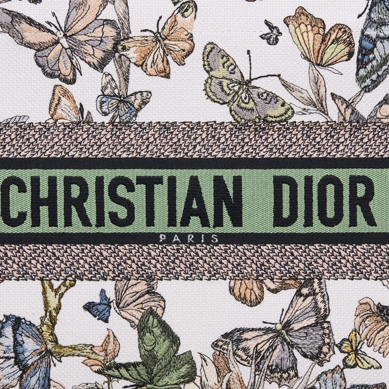 Dior Book Tote In Toile de Jouy Mexico Motif Canvas White Green GoodFit 5473