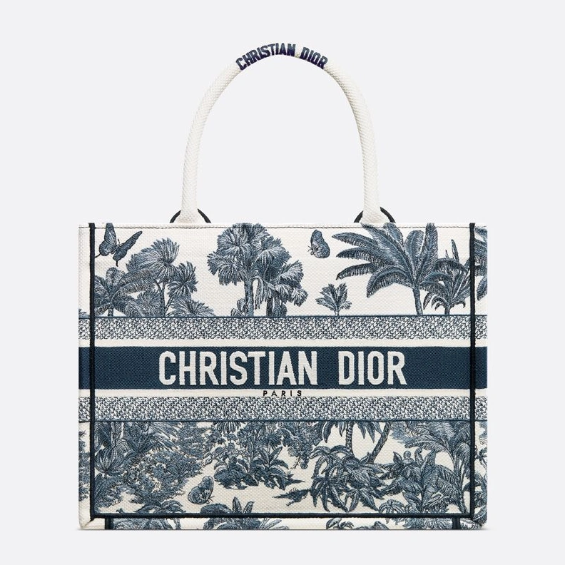 Dior Book Tote In Toile de Jouy Palms Motif Canvas White Blue UrbanStyle 6303