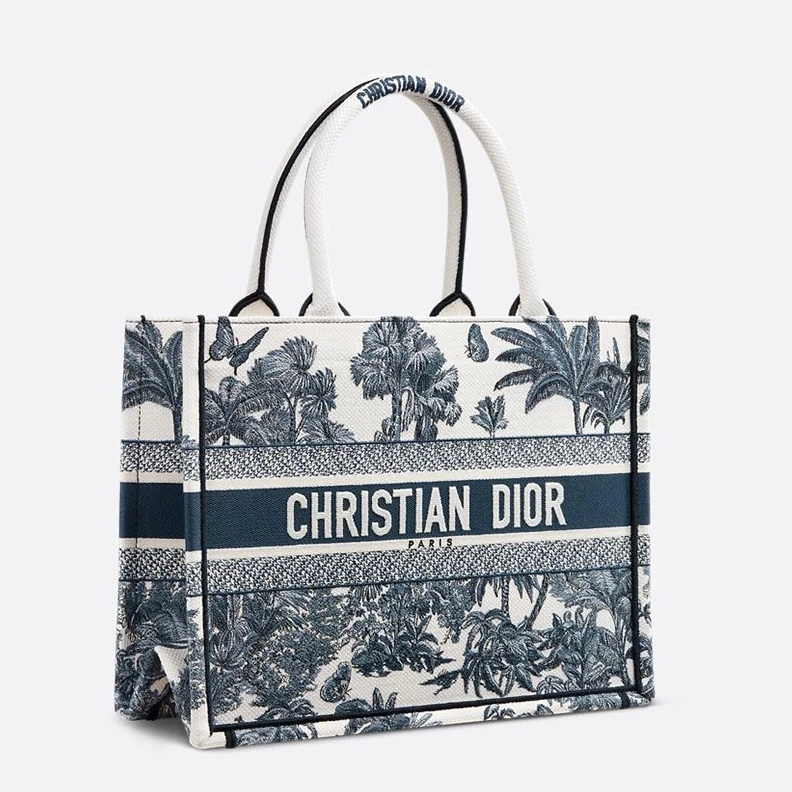 Dior Book Tote In Toile de Jouy Palms Motif Canvas White Blue UrbanStyle 6303
