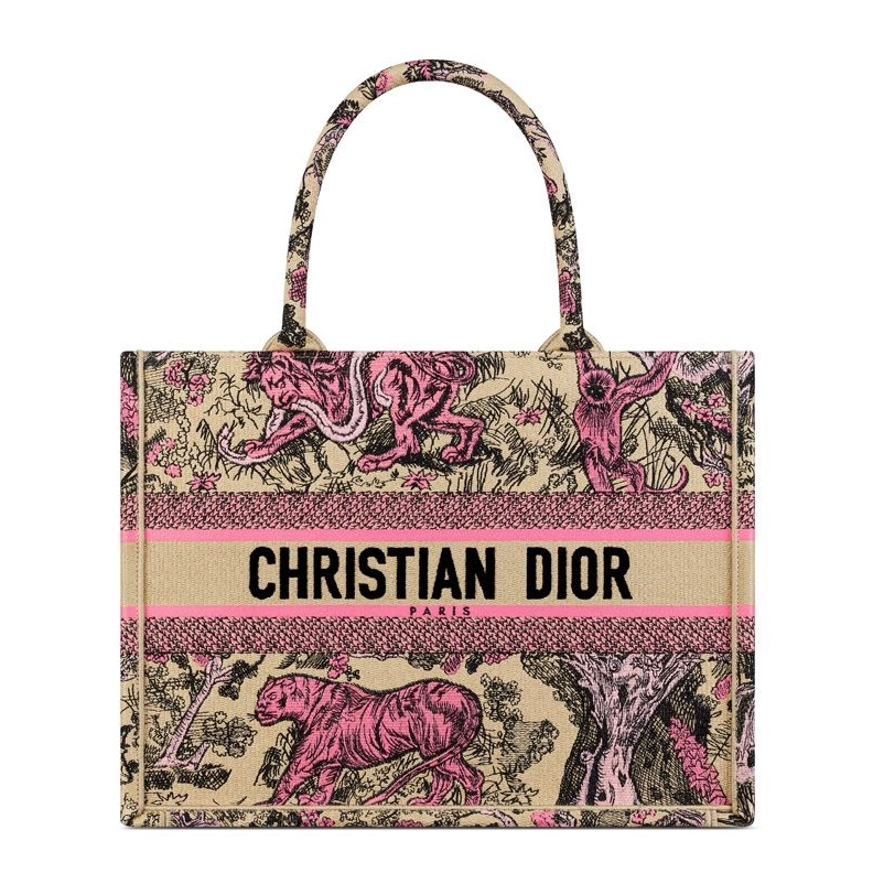Dior Book Tote In Toile de Jouy Sauvage Motif Canvas Beige Pink GoodFit 6117