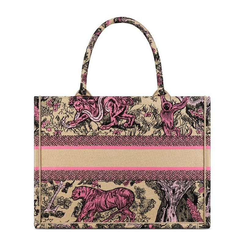 Dior Book Tote In Toile de Jouy Sauvage Motif Canvas Beige Pink GoodFit 6117