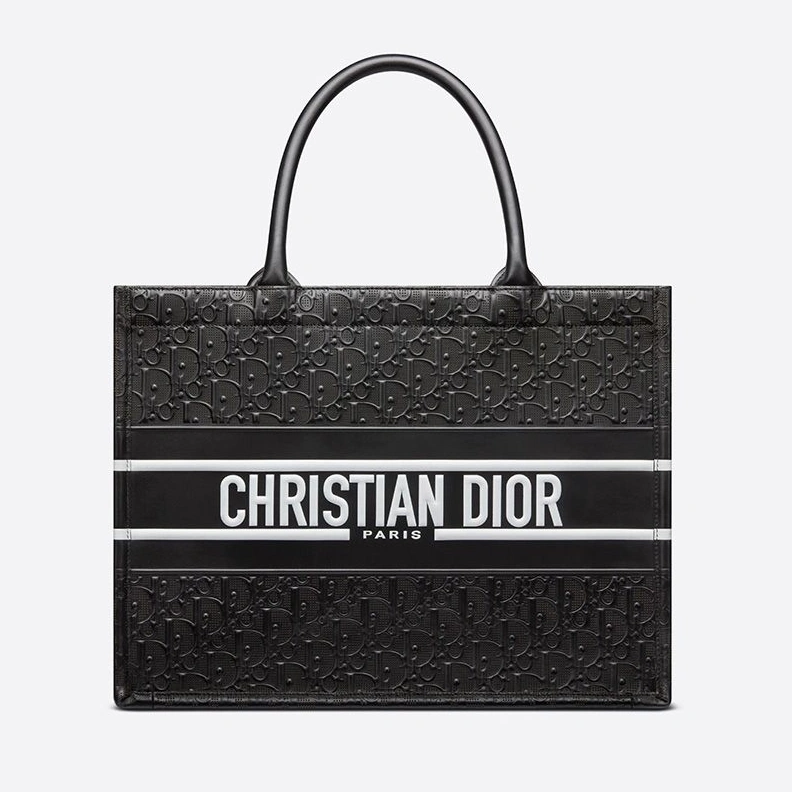 Dior Book Tote Oblique Embossed Calfskin Black White EasyMatch 8460
