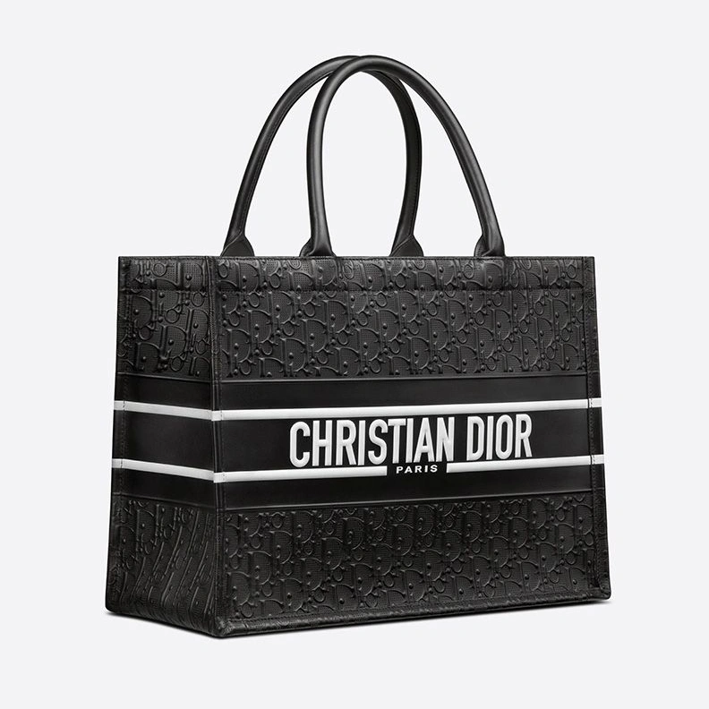 Dior Book Tote Oblique Embossed Calfskin Black White EasyMatch 8460