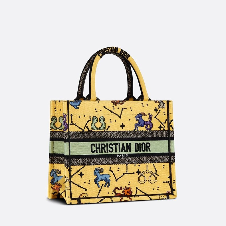 Dior Book Tote Pixel Zodiac Motif Canvas Yellow Popular 101