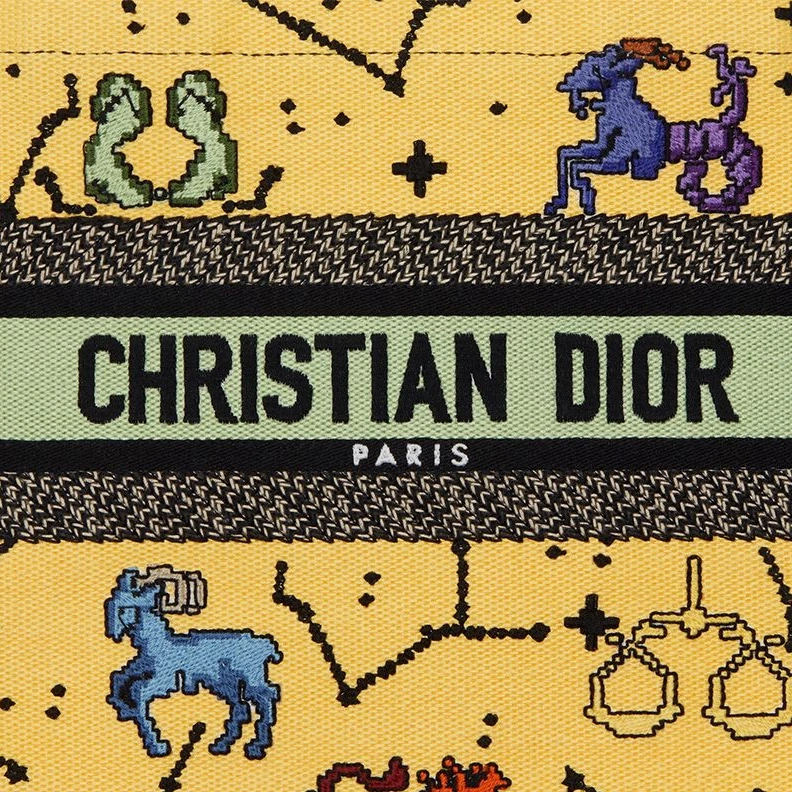 Dior Book Tote Pixel Zodiac Motif Canvas Yellow Popular 101