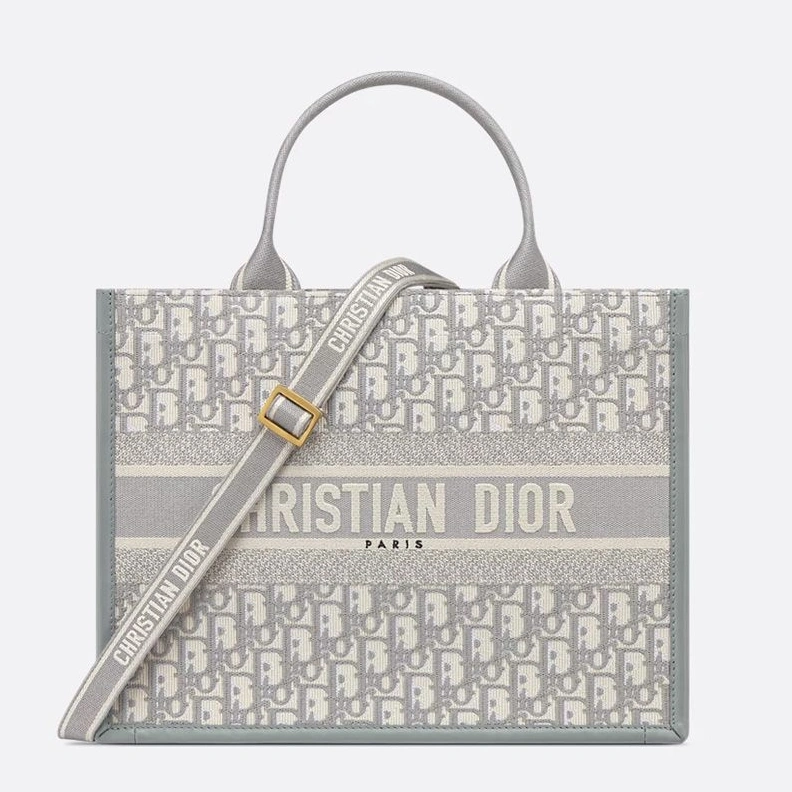 Dior Book Tote with Strap In Oblique Motif Canvas and Calfskin Grey Comfortable 1199