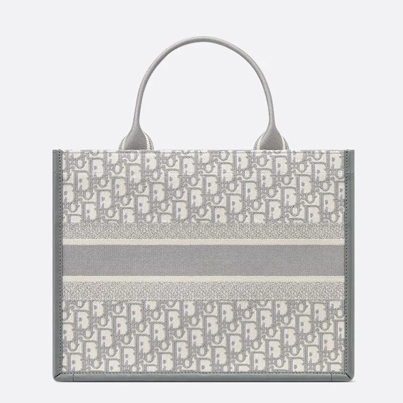 Dior Book Tote with Strap In Oblique Motif Canvas and Calfskin Grey Comfortable 1199