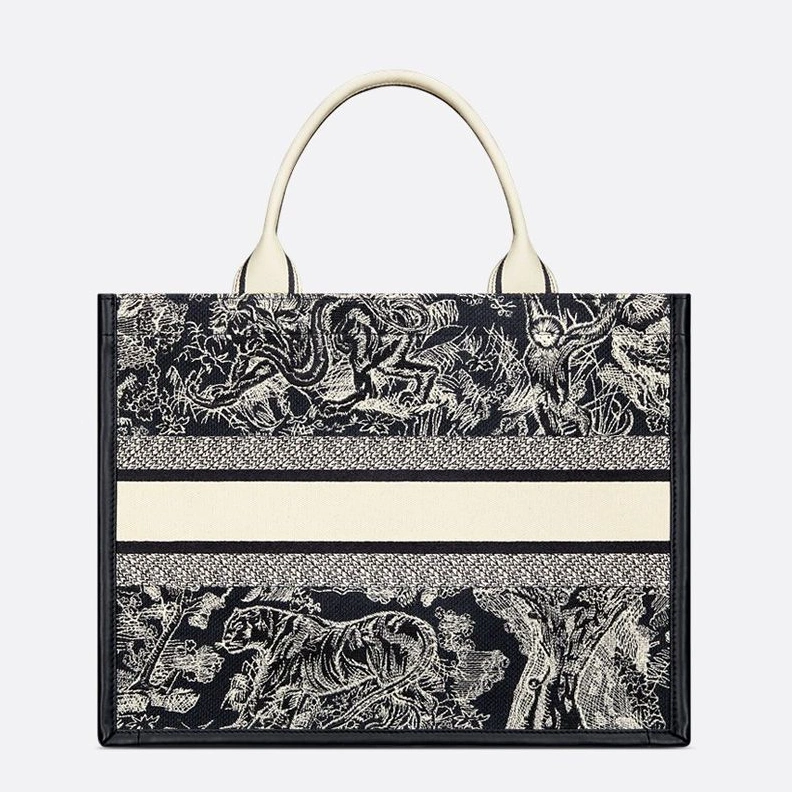 Dior Book Tote with Strap In Toile De Jouy Motif Canvas and Calfskin Black Fashionable 1598